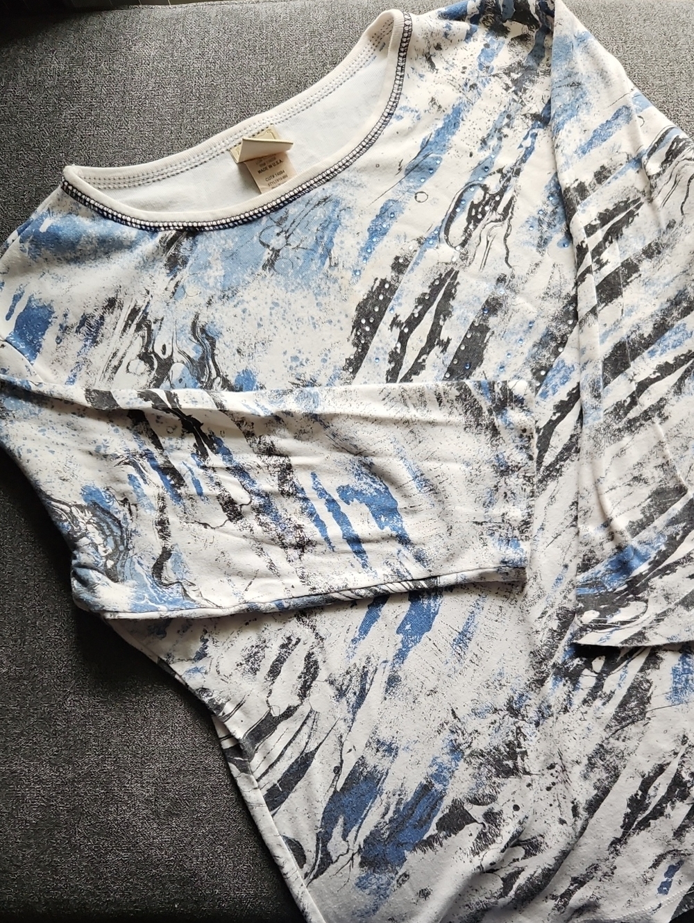 Jess & Jane "Blue Waves" Rhinestone Art Wear Top M EUC